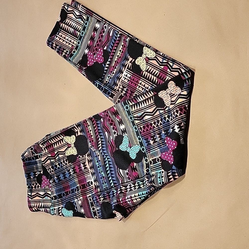 LuLaRoe, One Size Minnie Mouse Tribal Print Leggings, Gently Used Condition.
